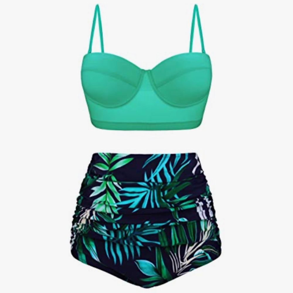 NWT High Waist Palm Print Two Piece Bikini Set